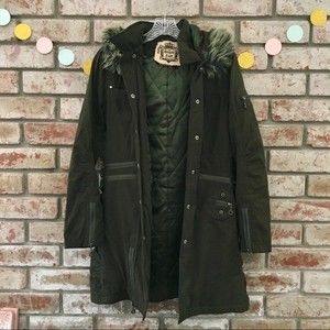 Sugar Lips Green Utility Winter Parka Jacket Hood
